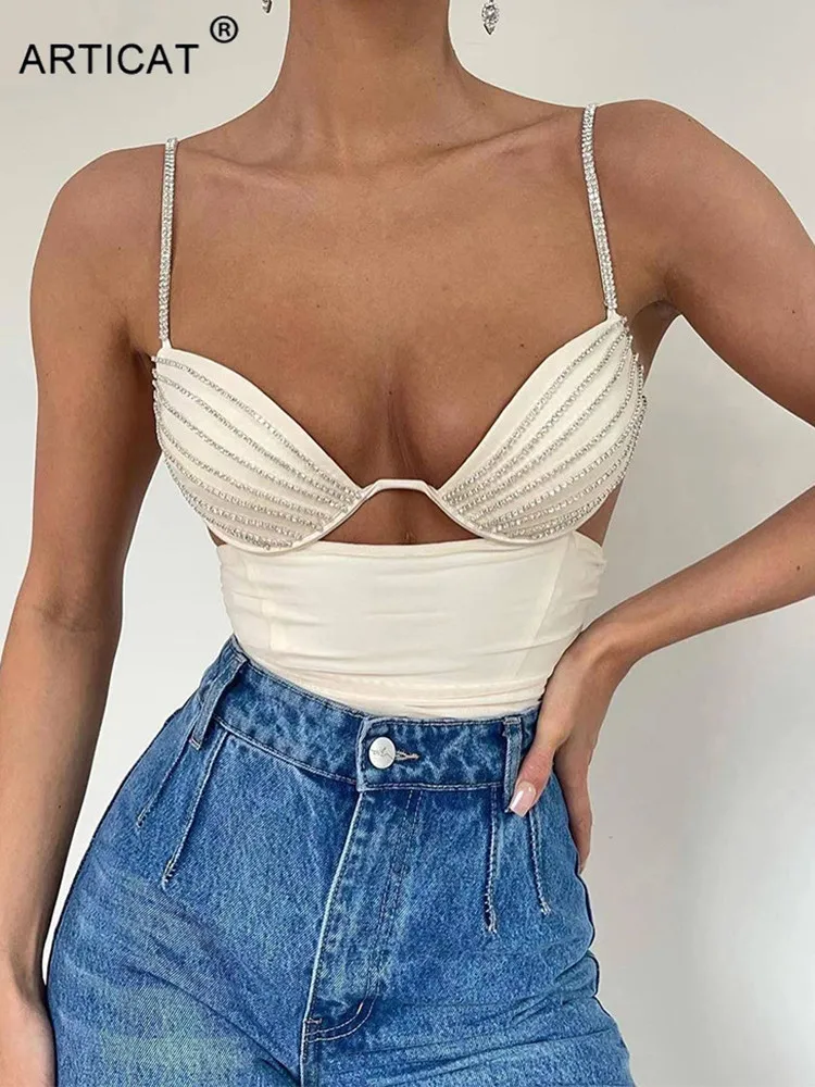 

Женский комбинезон на бретельках Articat, белый комбинезон с завышенной талией, летние облегающие вечерние Клубные костюмы