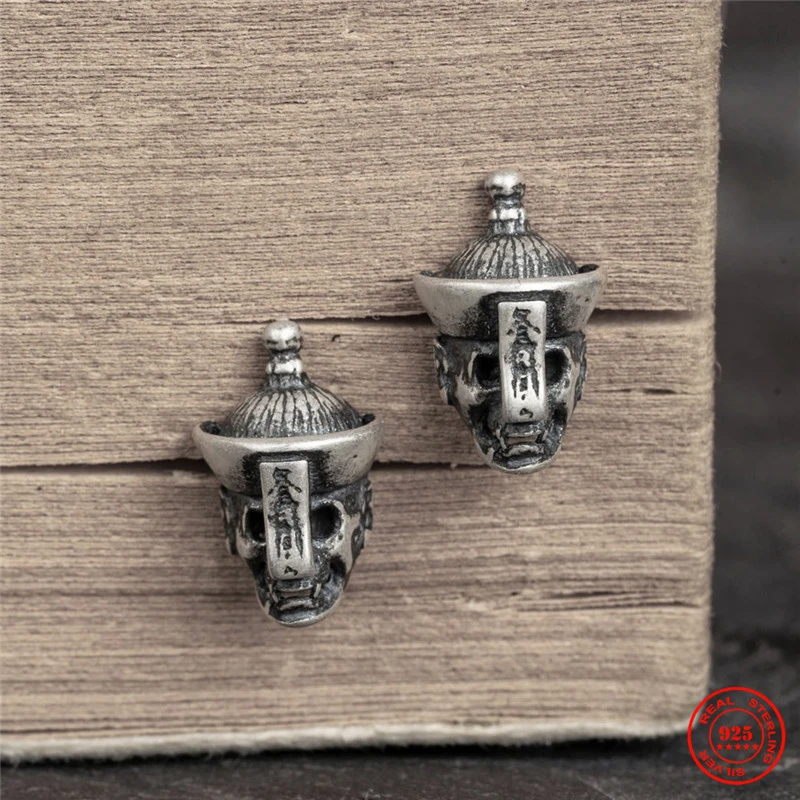 

MKENDN 100% 925 Sterling Silver Creative Black vampire zombie Skull Stud Earrings Men Women Horror Rockabilly Gothic Jeweley