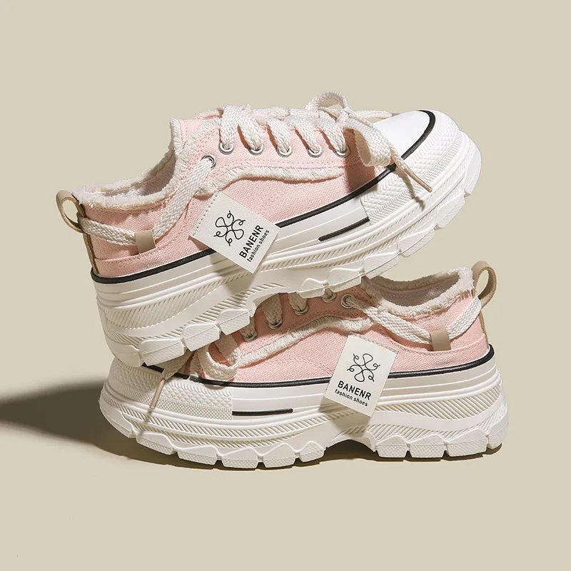 

Dropshipping New Rough-Edged Canvas Shoes Thick-Soled Heightened Lace-Up Casual Board Shoes Women's Sneakers Skateboard Shoes