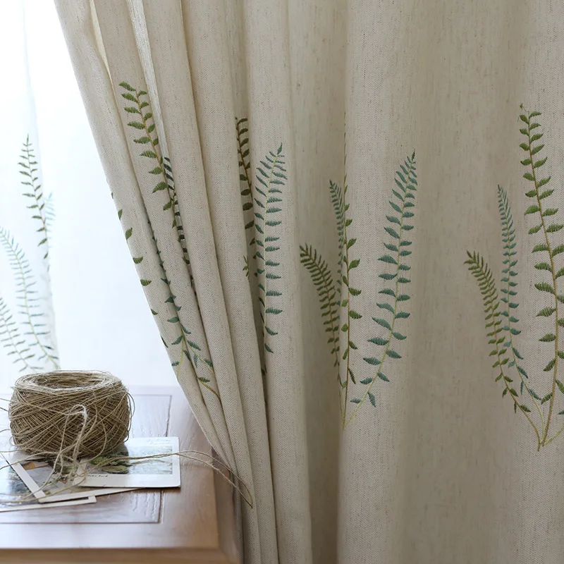 

Embroidered Waterweed Curtains Pastoral Country Simple and Elegant Curtains Thickened Linen Living Room Bedroom Balcony X