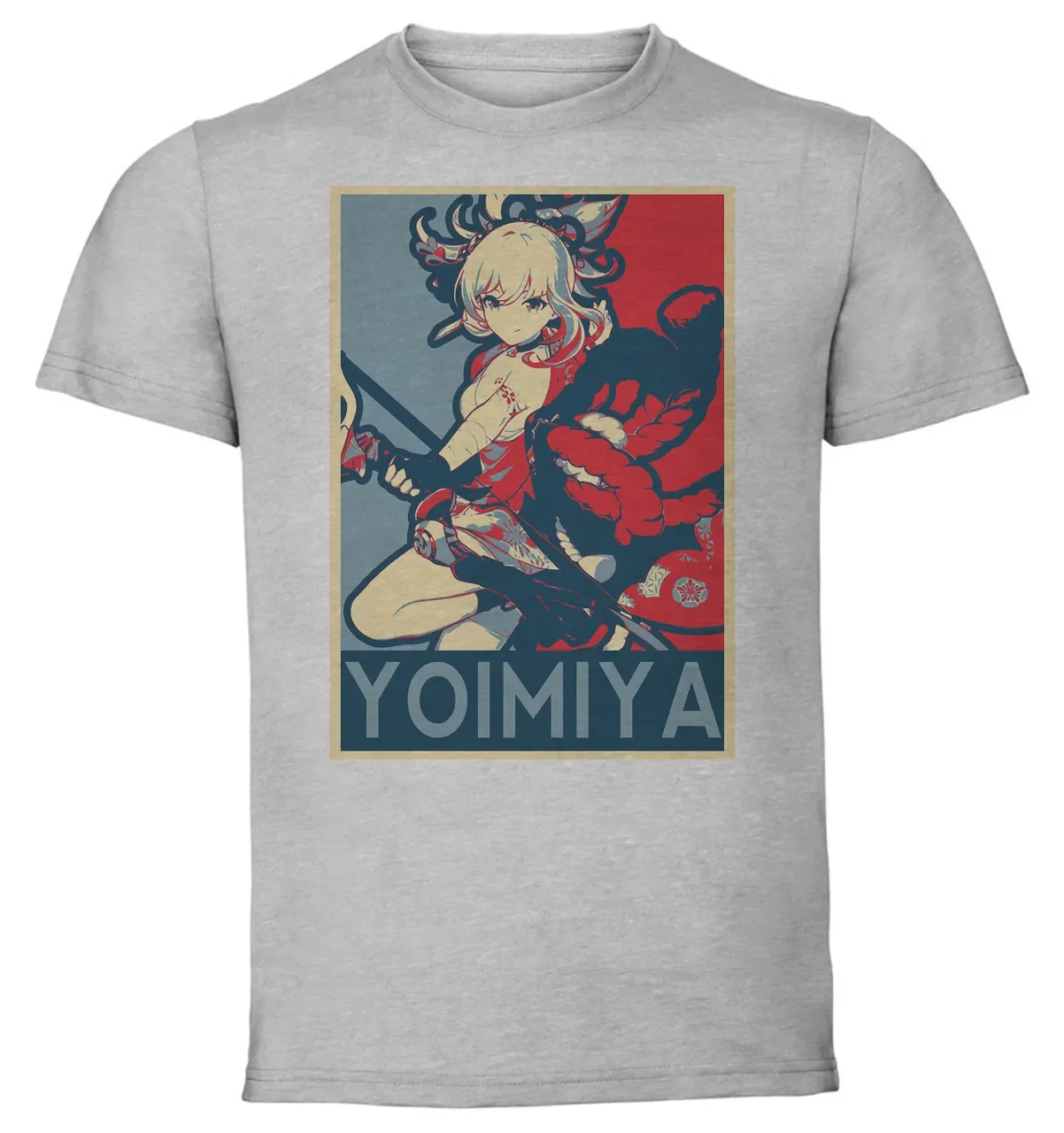 Футболка унисекс серая пропагандистская Genshin Impact Yoimiya SA0858