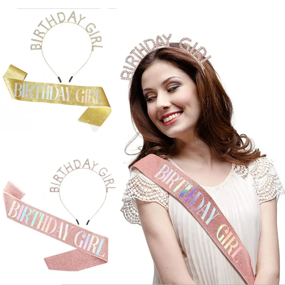 

Обруч для волос в Корейском стиле, украшение на день рождения с надписью, стразы, корона, женское Ювелирное Украшение