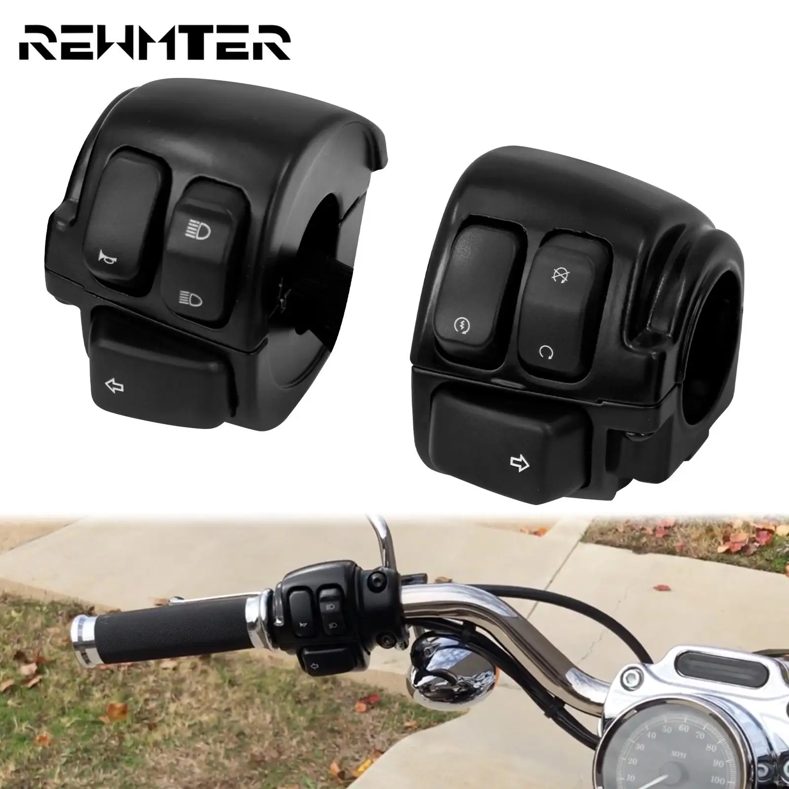 

Motorcycle 25mm Handlebar Control Switches Turn Signal Switch Button With Wiring Harness For Harley Dyna Softail Sportster V-Rod