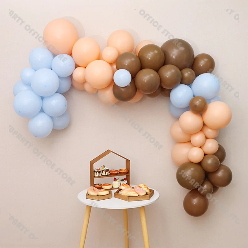 

117pcs Baby Boy Birthday Balloon Garland Arch Kit Blue Cream Peach Caramel Balloons Wedding Bridal Shower Bride To Be Decoration