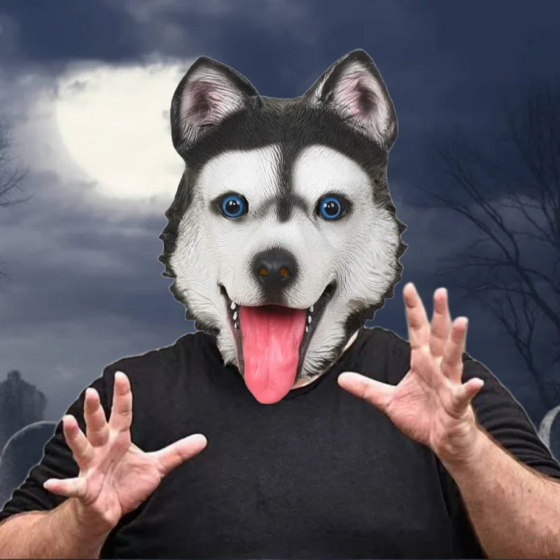 Маска с головой мультяшного Хаски животного для Хэллоуина головной убор собаки