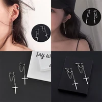 female handsome super cool personality no pierced cross chain earrings bungee ear clip