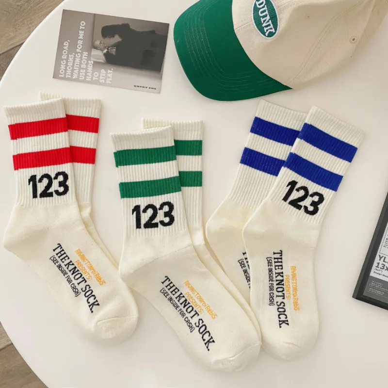 

RRR123 Socks Two Stripe Cotton 123 Number Sportsock Men Women Hip Hop Four Seasons High Quality Mid Tube Socks