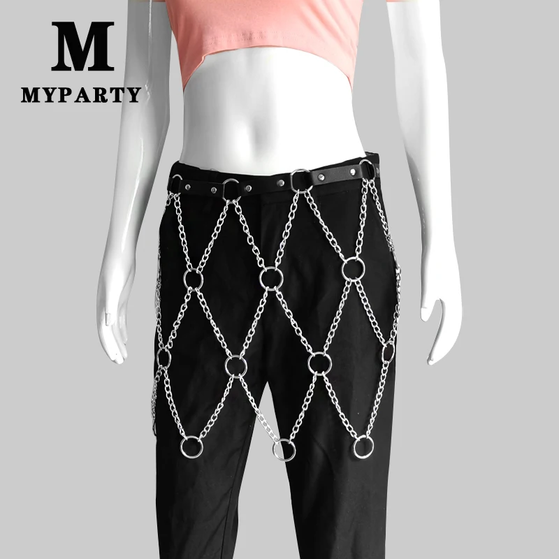 

Designer Silver Metal Chain Belt For Skirt Belts Women Goth Punk Sexy Body Chain Hip Hop Rock Nightclub Waist Chain Accessories