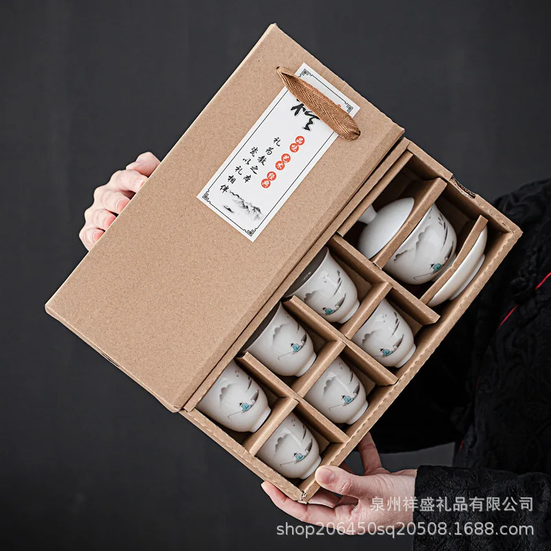 Chinesische Reise Kung Fu Tee-Sets Keramik Tragbare Porzellan Service Celadon Karpfen Tee Tassen Tee Zeremonie Teekanne Geschenk Box
