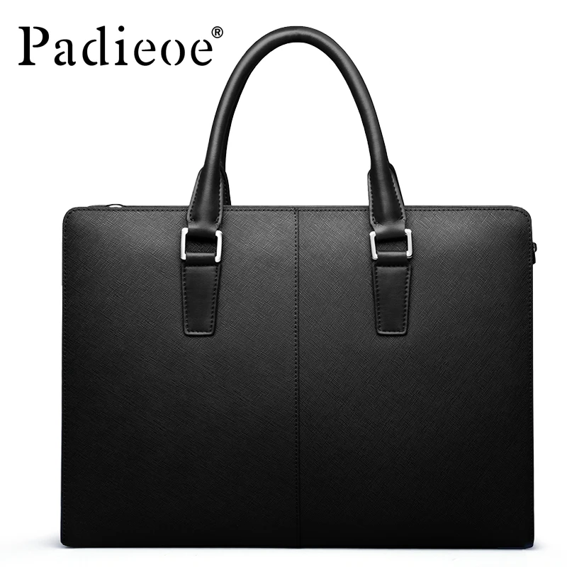 Padieoe Men's Briefcase Genuine Leather Totes Bag for Documents Leather Men's Shoulder Bag Male Cow Skin Business Messenger Bag