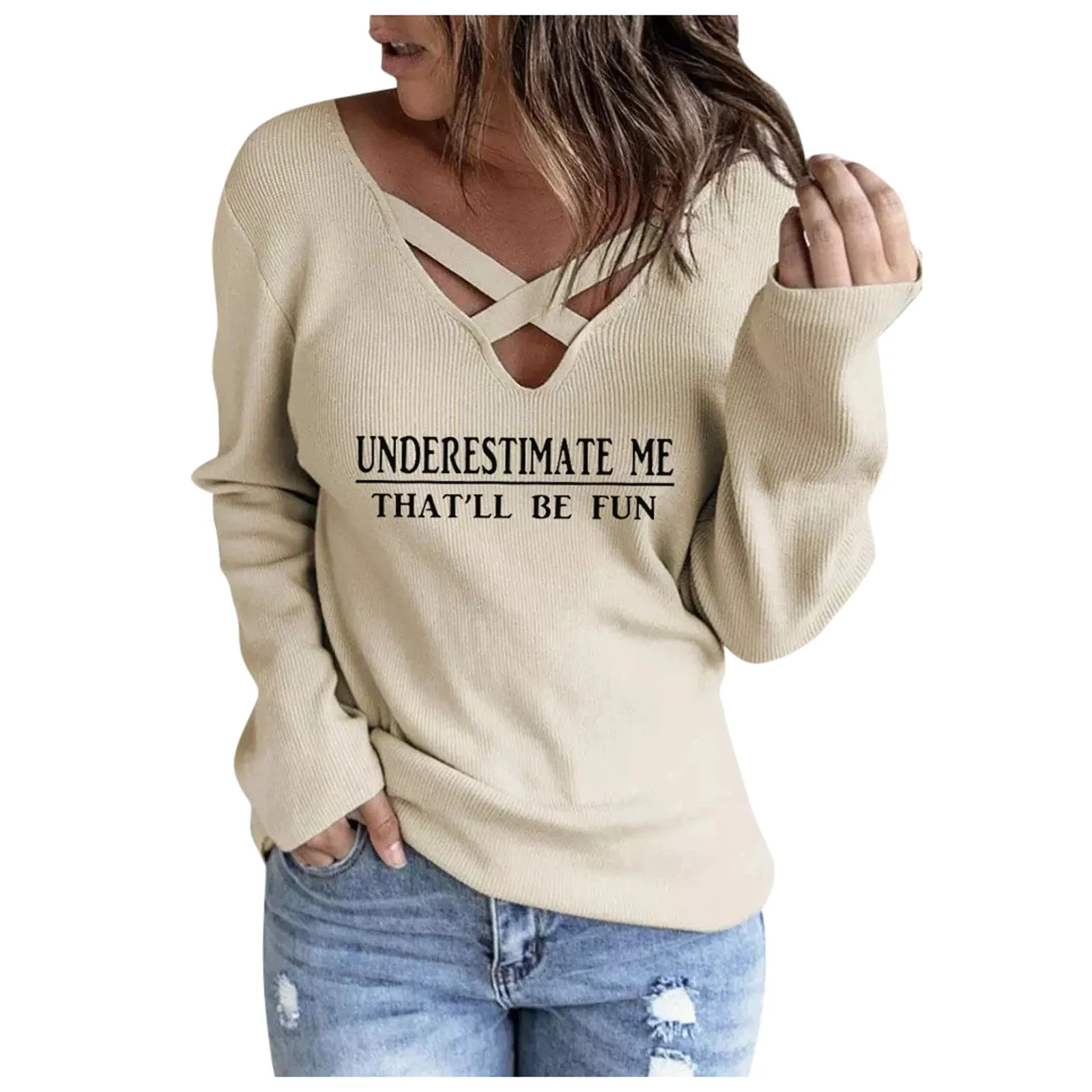 

Women's Fashion Warm Soft Sweater Tops Casual Letter Printed Pullover Top Shirt Loose V Neck Elegant Sweater Shirt for Juniors