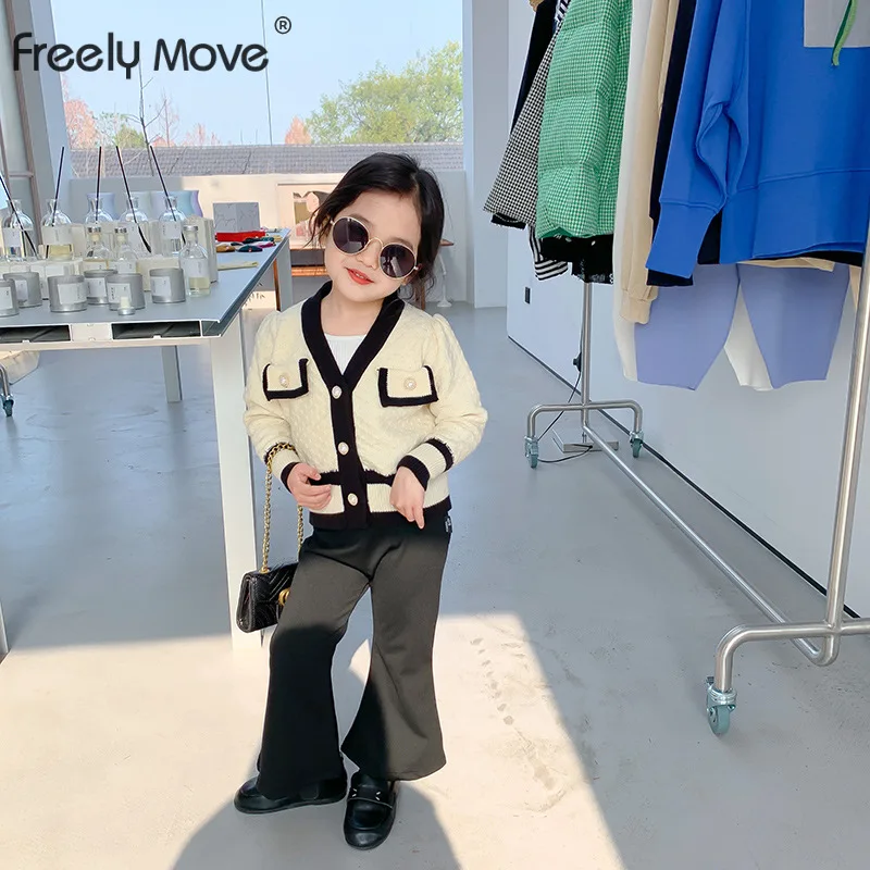 

Freely Move Autumn Winter Kids Baby Girls Full Sleeve Single-breated Top Outwear Toddler Children Knitting Clothes Sweaters