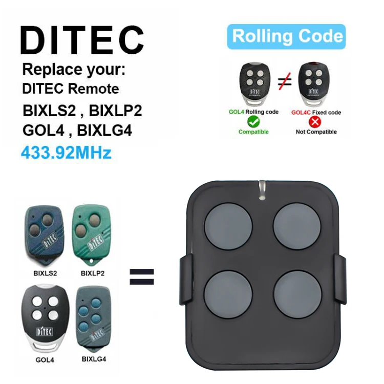 DITEC BIXLS2 BIXLP2 GOL4 BIXLG4 Пульт дистанционного управления с подвижным кодом Ditec GOL