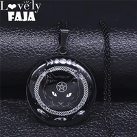 2022 wicca black cat stainless steel necklace for womenmen black color statement necklace jewelry collares de mujer n5128s03