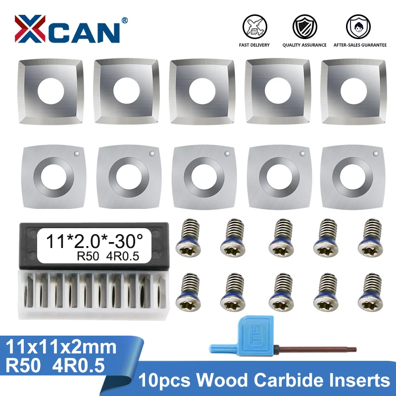 

XCAN Carbide Inserts Cutters 11x11x2.0mm-R50-4R0.5 Fits Spiral/Helical Planer Cutter Head lathe Turning Tools