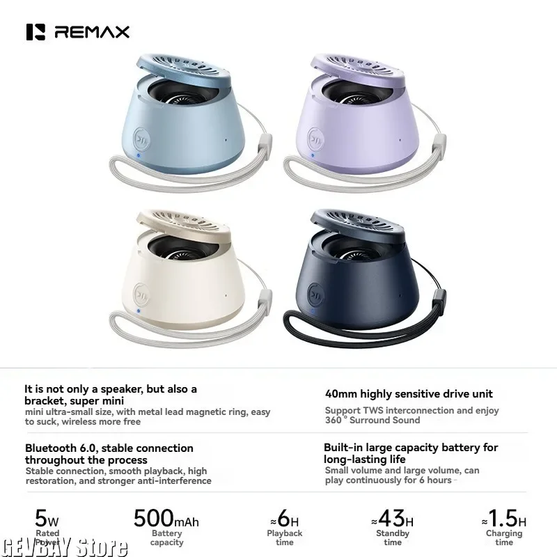 Фото Водонепроницаемый магнитный Bluetooth-динамик Remax IPX5 — мини-портативный динамик с держателем для телефона для iPhone №5