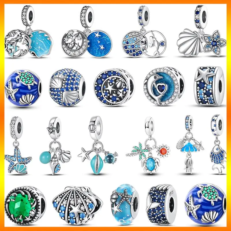Подводный Шарм-бусина с животными из синего циркона для Pandora оригинальное
