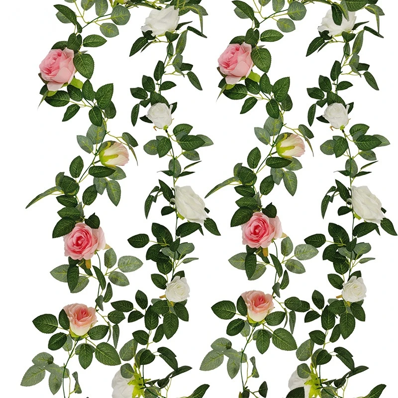 

1 Piece Silk Faux Rose Rattan Hanging Flowers For Decorating Rattan Fake Plant Leaves Garland Romantic Wedding Home Decor