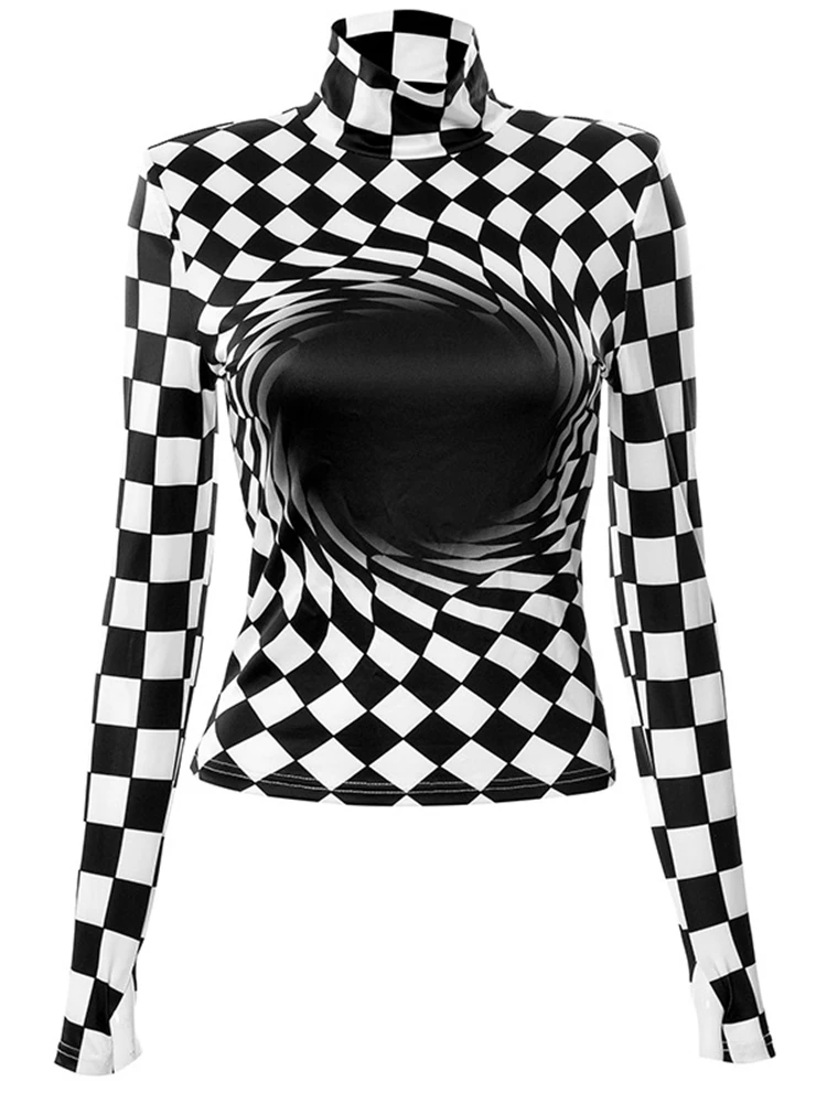 Женская клетчатая водолазка Shestyle базовая футболка в шахматную клетку с высоким