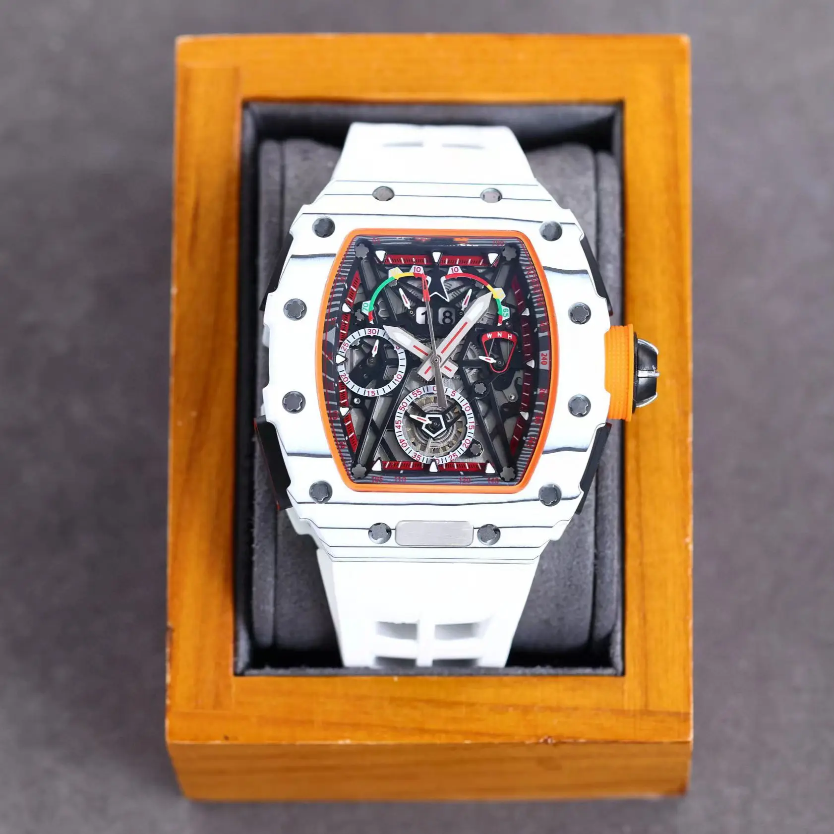 

High Quality Men's Sports Automatic Timing Mechanical Watch 40MM White Red Orange Black Carbon Fiber Luminous Dial Sapphire RM
