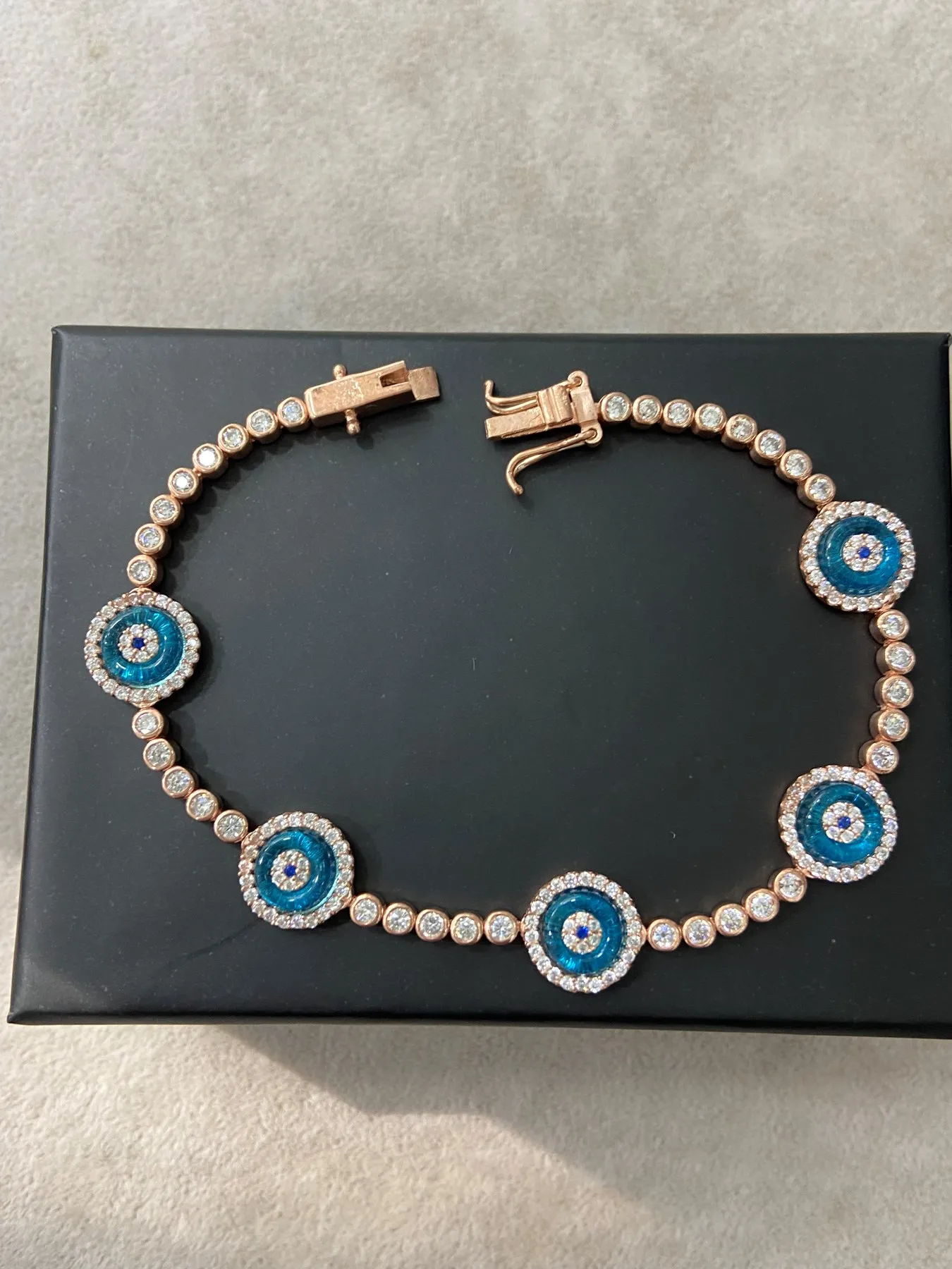 Теннисный браслет от сглаза теннисные браслеты из розового золота синий Evileye |