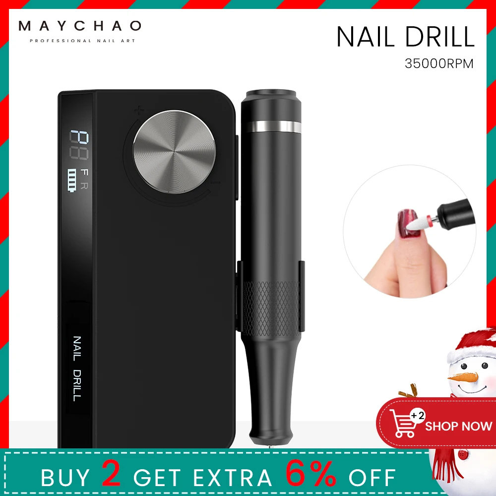 35000RPM MAYCHAO Rechargeable Nail Drill Portable E-File with Long Life Battery, Electric Tool for False Nail Extension Nail Gel
