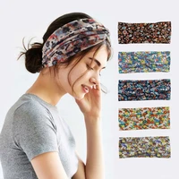 european and american cross headband printing knotted womens wide brimmed headband retro style wash hair accessories