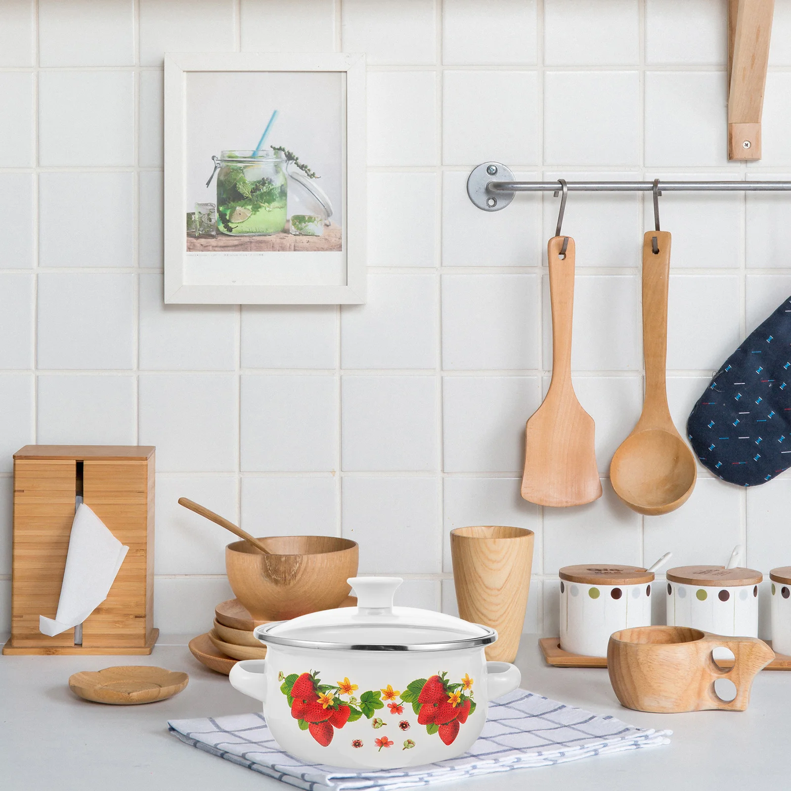 

3 Pcs Soup Pot with Double Handles Stackable for Kitchen Petite Cooking Enamel Small Pots