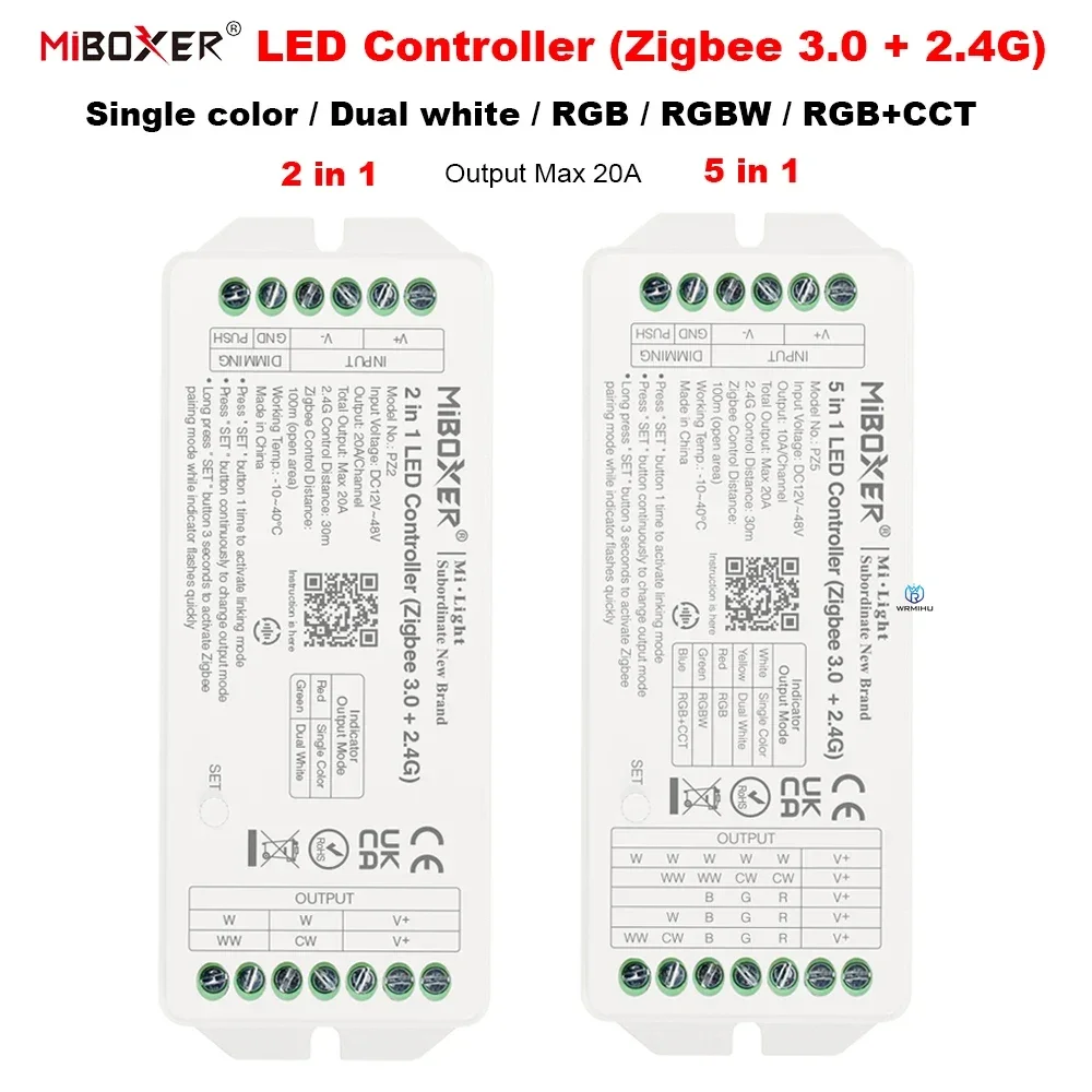 Miboxer Zigbee 3.0 +2 4G RF светодиодный контроллер PZ2 2IN1 PZ5 5IN1 Max 20A для одноцветных/двойных