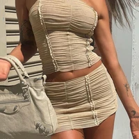 senior ins street shooting hot girl sexy tube top small vest two piece set 2022 summer new perspective mesh skirt suit