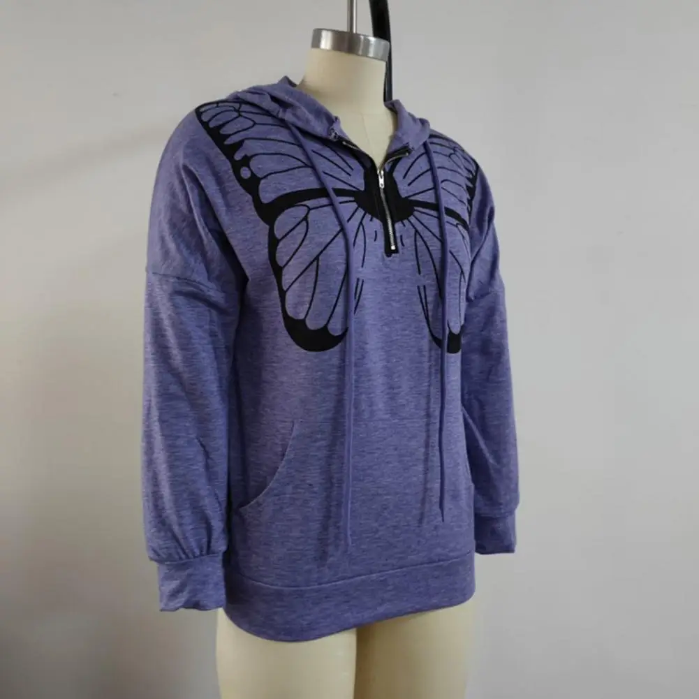 

Stylish Autumn Hoodie Zipper Spring Hoodie Butterflies Print Elastic Cuff Symmetric Autumn Hoodie Thermal
