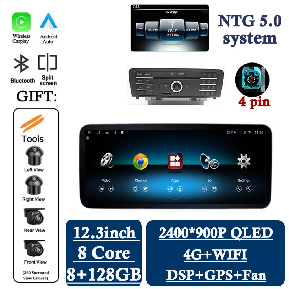 

NTG 5,0 QLED для Benz C CALSS W205 GLC 2015 2016 2017 2018 Android 14 Автомобильный Raido GPS Navi Мультимедийный плеер Видео Carplay WIFI