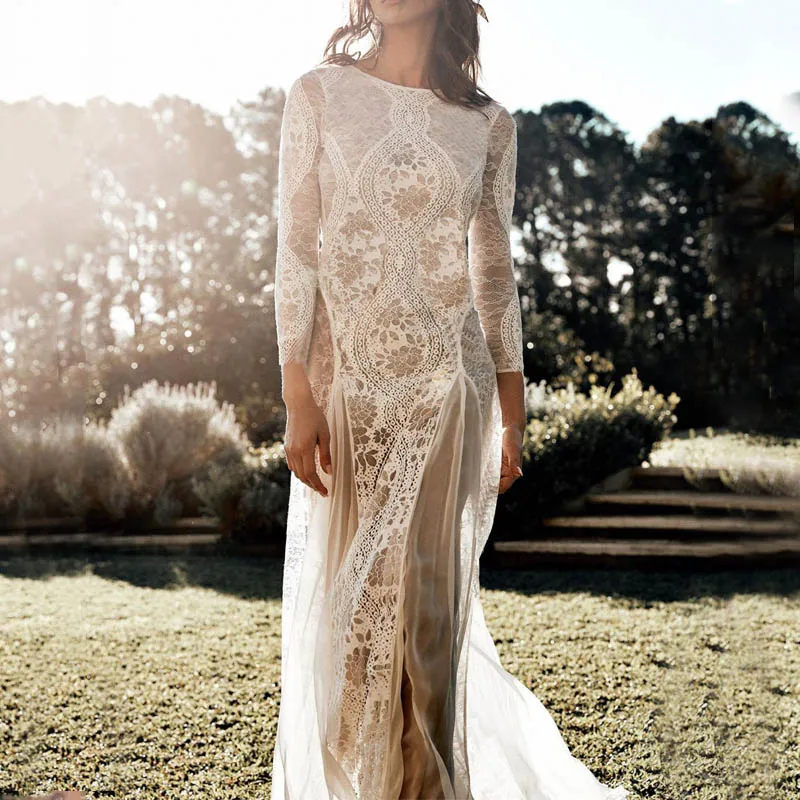 

Sexy Hollow Out Tulle Lace Engagement Dress 2021 New Women Backless Sundress Robe Vacation Leisure Lovely Vestido