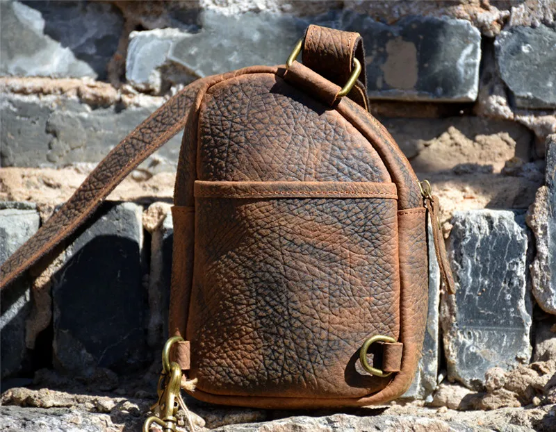 Luxury genuine leather men's small chest bag casual designer outdoor weekend daily natural crazy horse cowhide diagonal bag