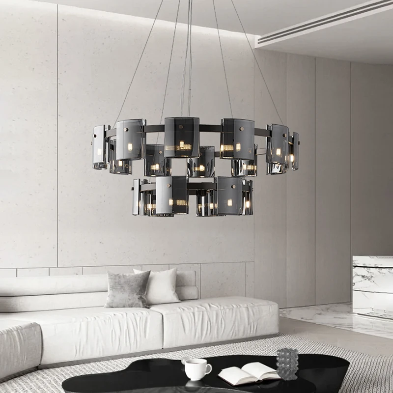 

Modern LED Luxury Ceiling Chandeliers Lighting Amber Smoky Glass Hanging Pendant Lamp Dining Living Room Bedroom Light Fixtures