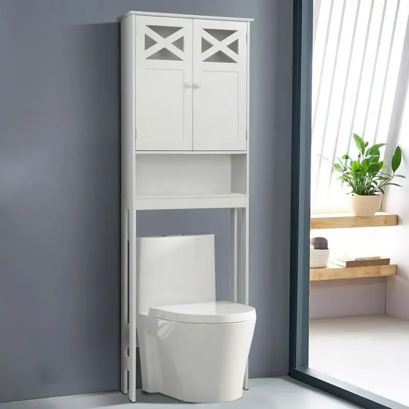 

Durable Chic Freestanding White Double Doors Bathroom Cabinet with Adjustable Storage Shelves for Toilet Bathroom, Durable and C