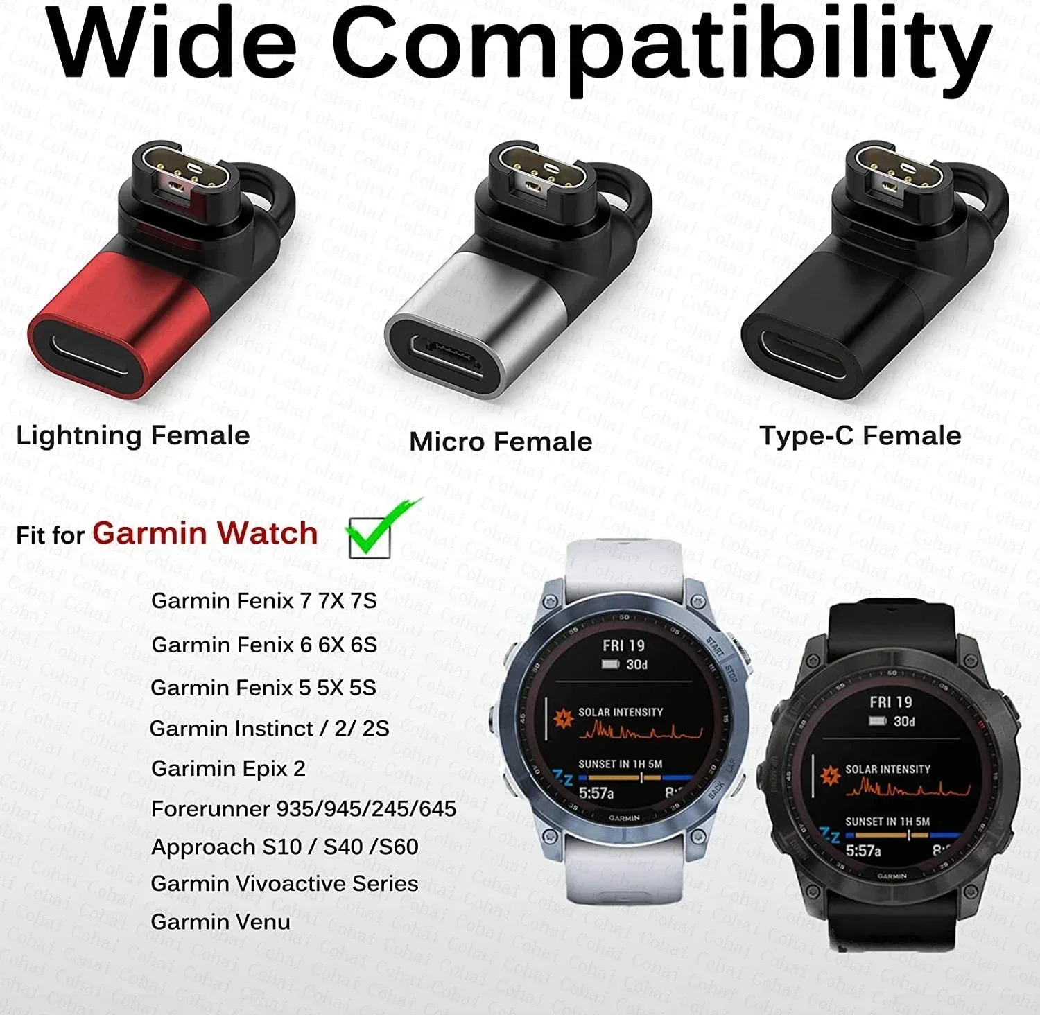 Фото Адаптер для зарядки Micro USB/Type-C/IOS, зарядное устройство, кабель-коннектор для умных часов Garmin Fenix 7/6/5, Instinct 2S, Venu 2 Plus №1