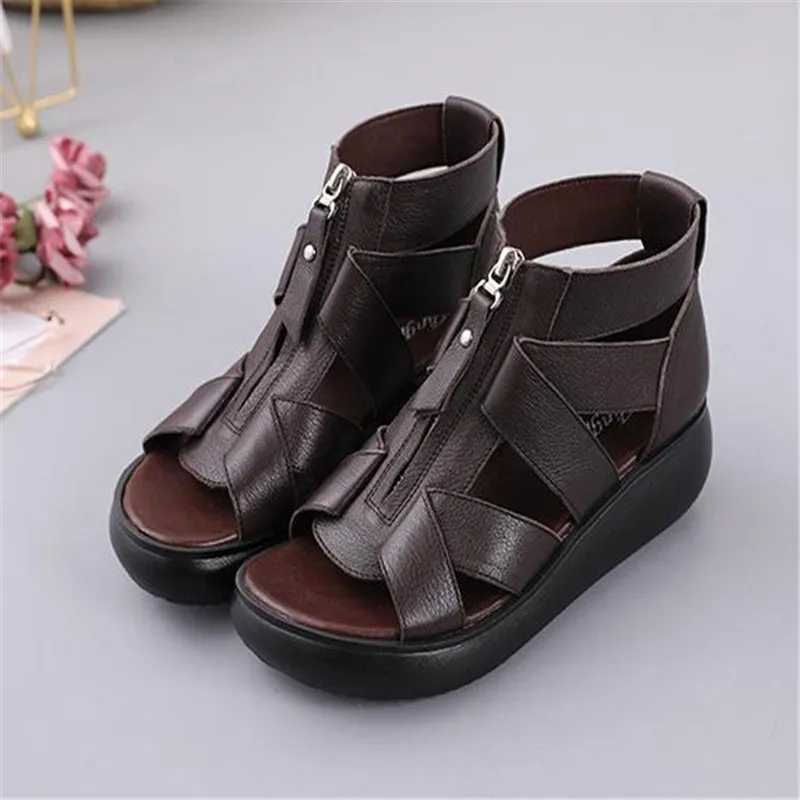 

Сандалии женские из натуральной кожи, мягкая подошва, удобная обувь на танкетке, туфли с открытым носком, плоская подошва, летние модные