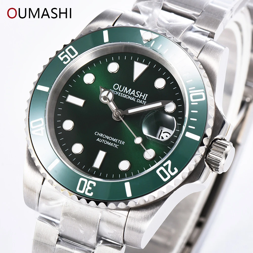 

40mm Oumashi Polished Automatic Movement Miyota Mens Watches Mechanical Sapphire Glass 5bar Water Proof GMT Watch Man Wristwatch