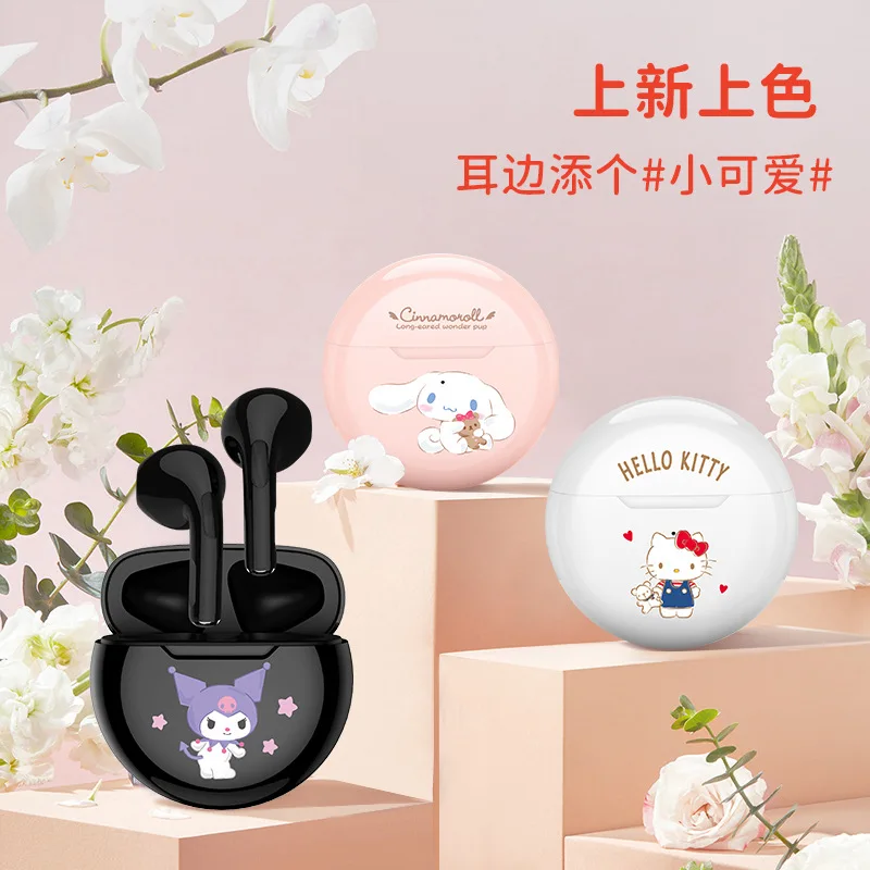 

Kawaii Anime Hello Kitty Cinnamoroll Kuromi True Wireless Bluetooth Charging Sports Semi-In-Ear Mini Headphones