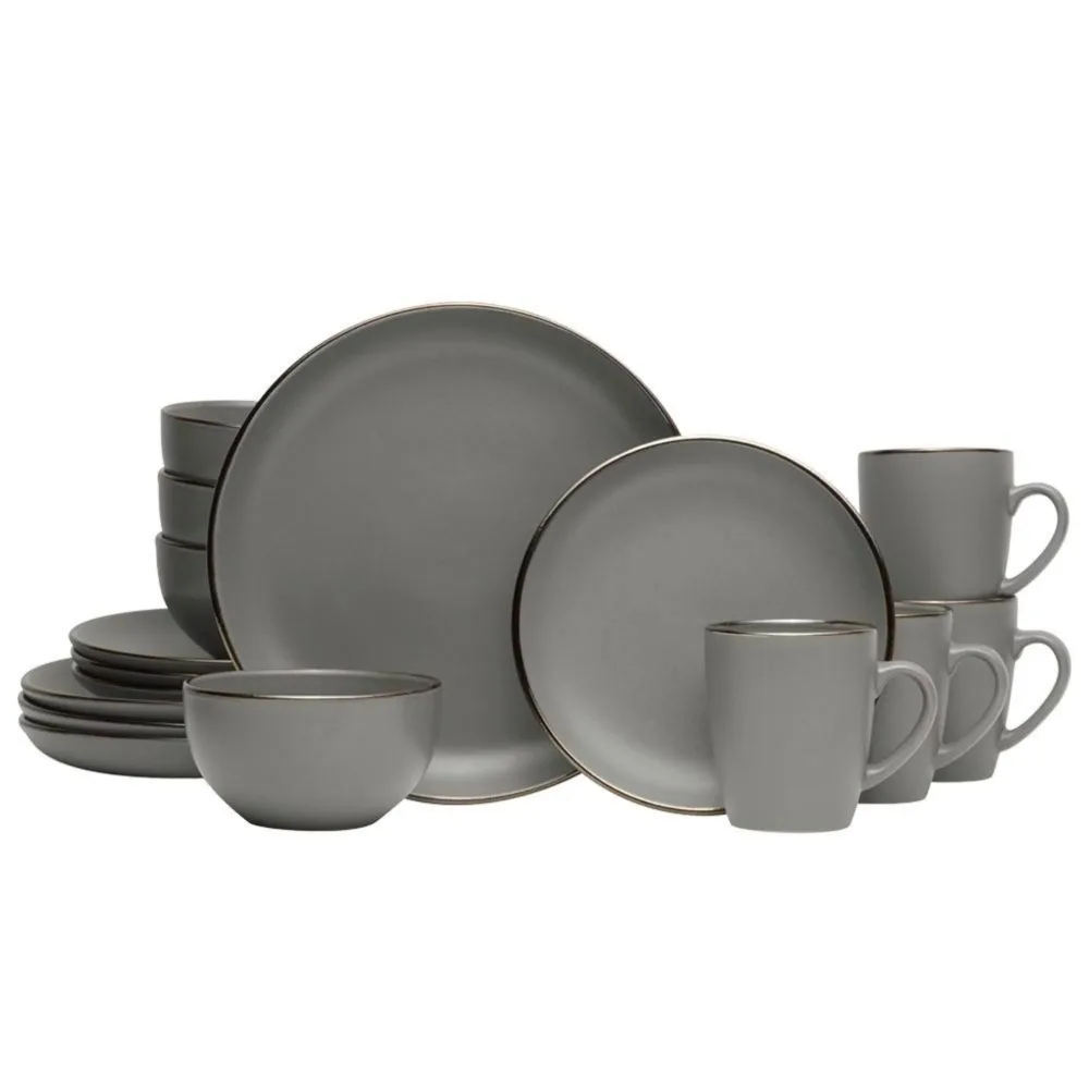 

Серый набор посуды из 16 предметов из керамики, сервировочная посуда, кухонные тарелки, обеденные тарелки