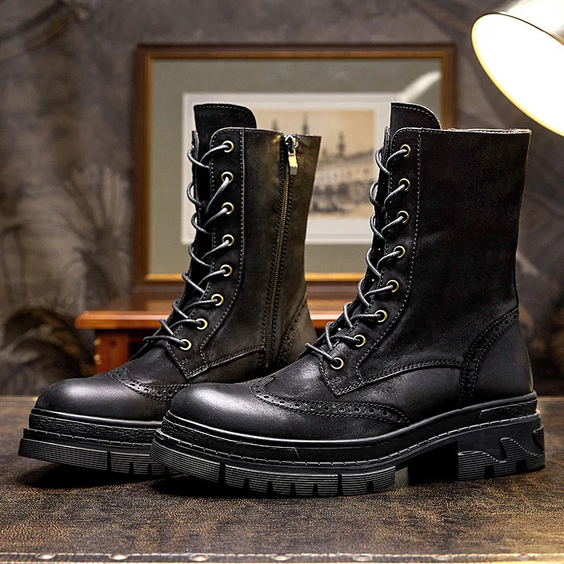 

Ботинки мужские рабочие из воловьей кожи, винтажные, на большой подошве, в британском стиле, ручная работа