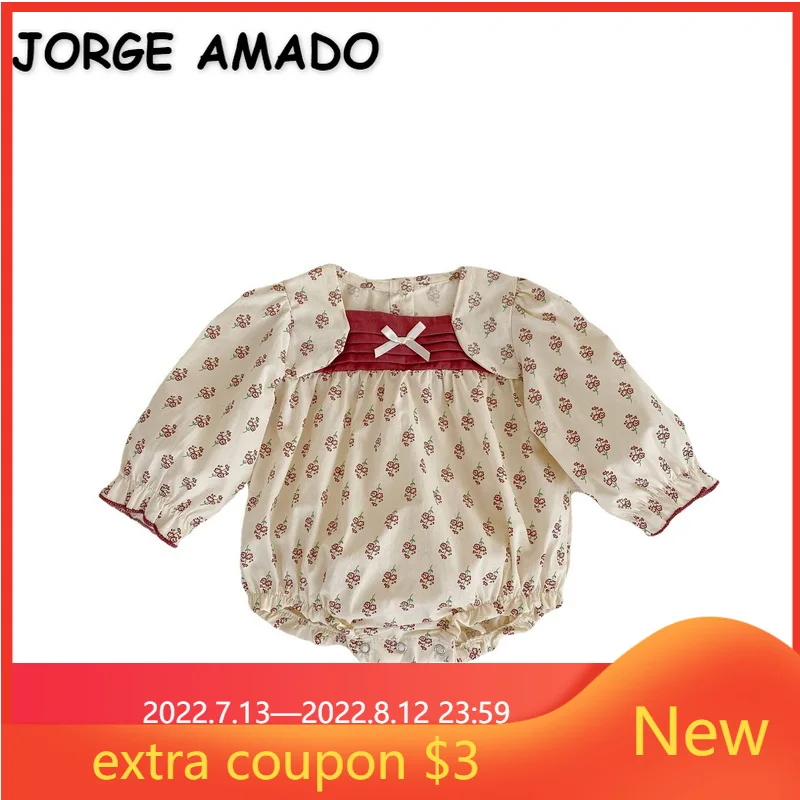 

Новинка осенняя одежда для маленьких девочек боди бежевый цветочный лоскутный комбинезон с длинными рукавами и круглым вырезом Одежда для ...