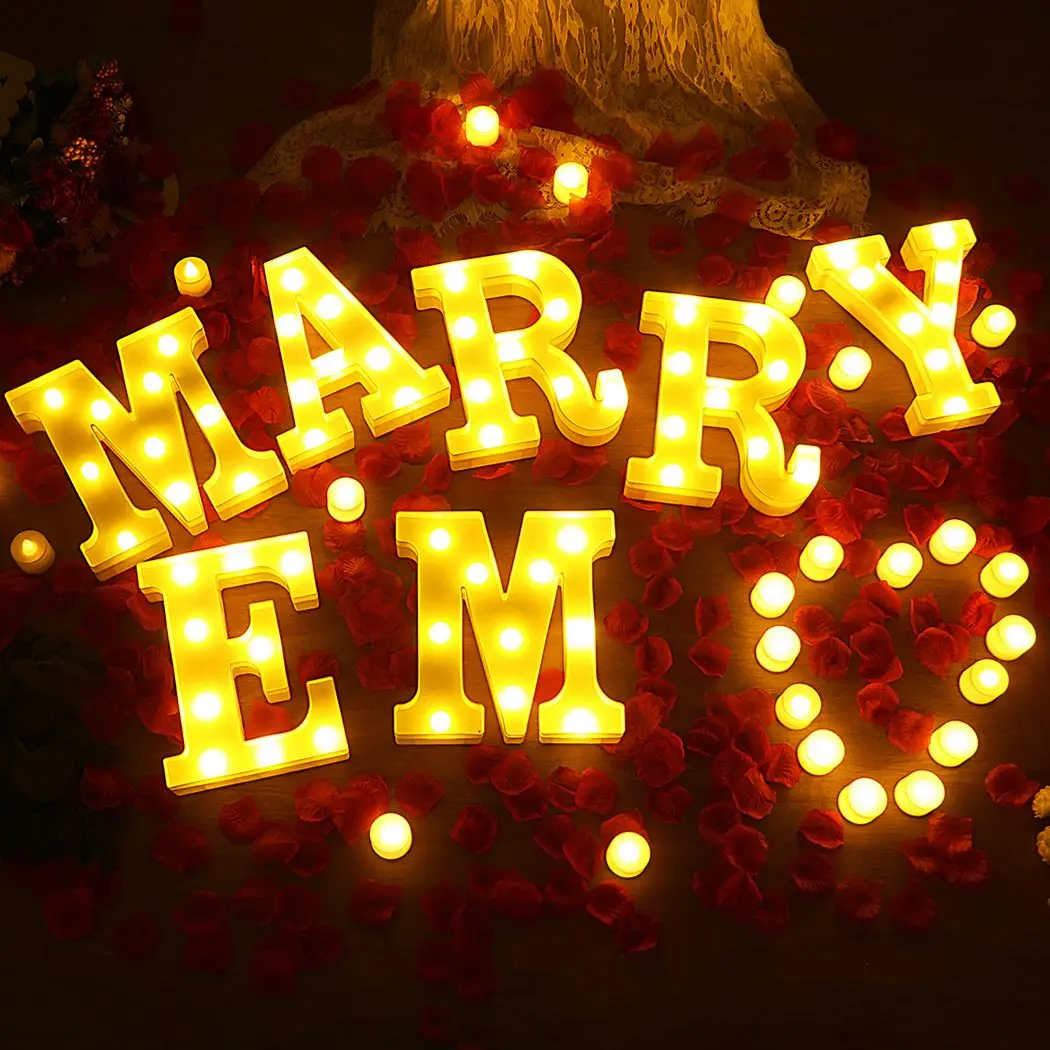 

Marry Me Neon Sign Romantic Night Light Marry Me Letter Sign With 1000pcs Rose Petals And 10 Candle Valentine'S Day Party Supply