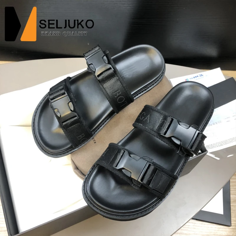 

2022 Summer Webbing Buckle Men's Two-Word Sandals And Slippers Hipster High-end Rubber Outsole Ieisure Outdoor