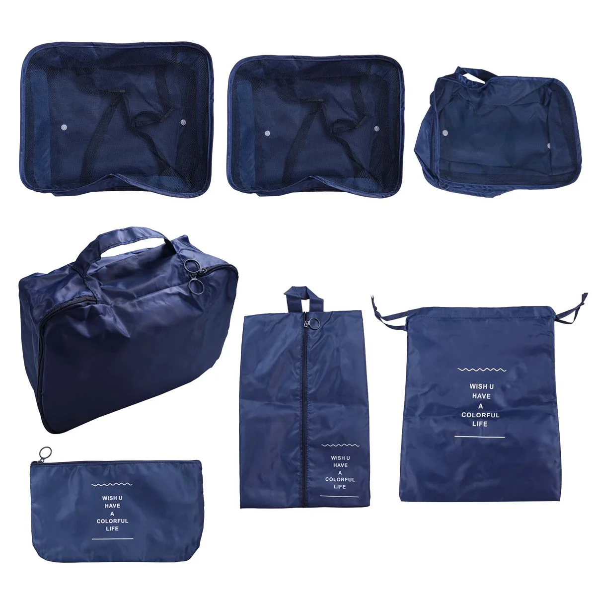 

7PC Clothes Bag Set Packing Square Multifunctional Suitcase Organiser Suitcase Organiser Holiday Travel Square Navy Blue
