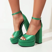 2022 new sexy women pumps silk sexy thick high heels platform dress party wedding shoes high quality fish mouth sandals slipper