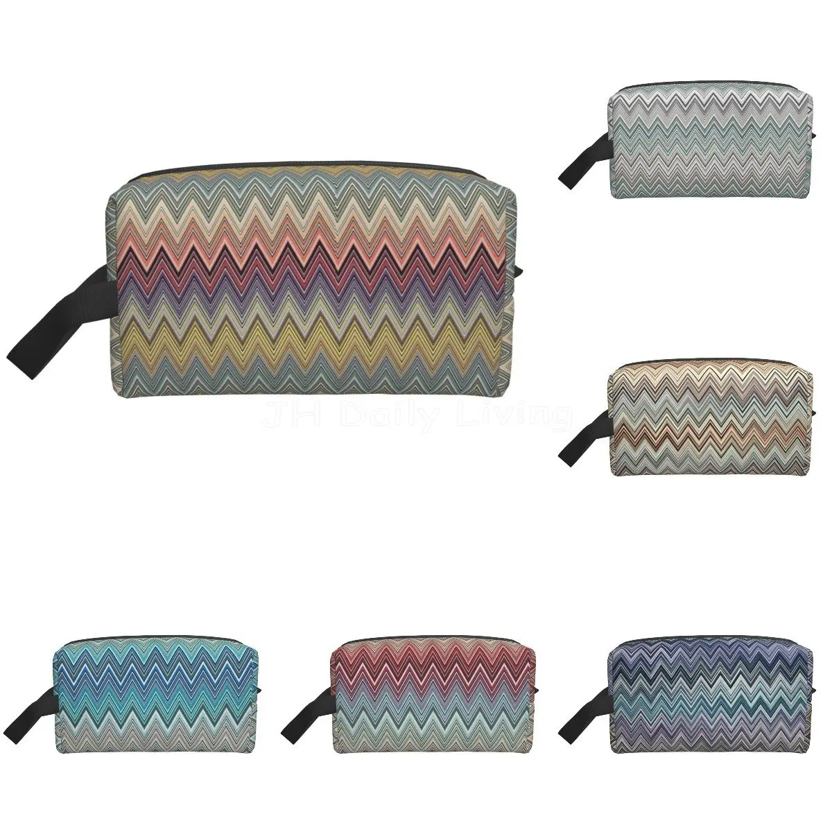 

Custom Bohemian Chic Zigzag Storage Toiletry Bags Colorful Layers Zigzag Cosmetic Bag Women Cute Large Capacity Makeup Case