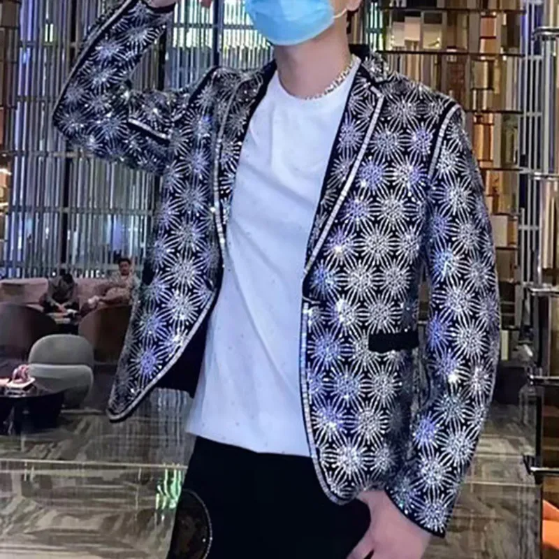 Мужской блейзер с геометрическим рисунком в стиле панк для клуба европейском