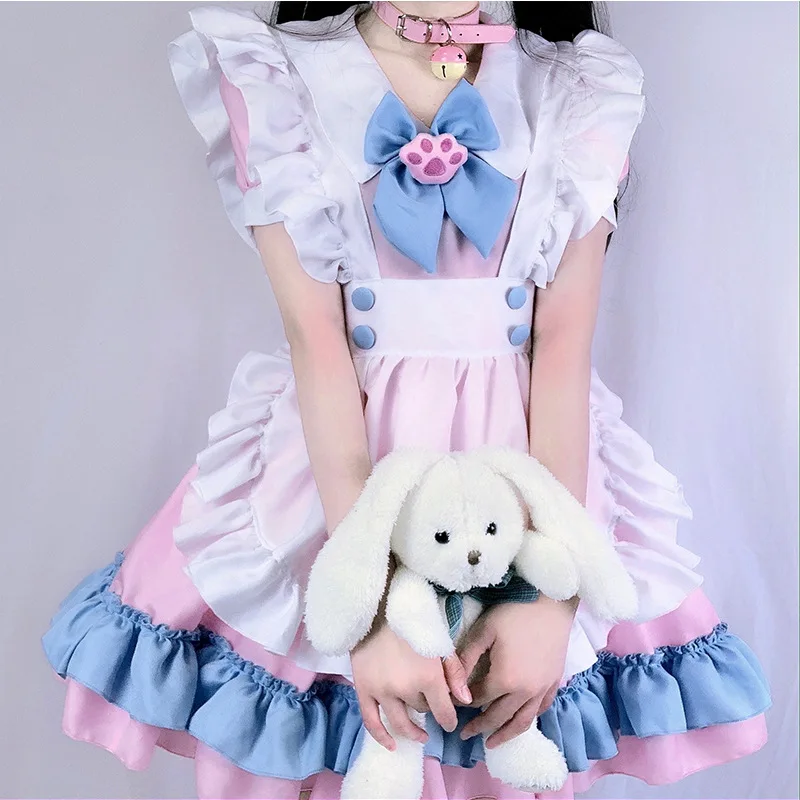 Mandylandy Maid Costume Outfits Lolita Dress Big Bow Lolita Dresses Pink Blue...
